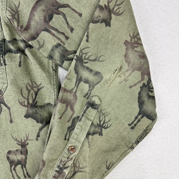 Woolrich Flannel Shirt Mens Large Green Elk AOP Long Sleeve Button Up Retro Work - Picture 4 of 10